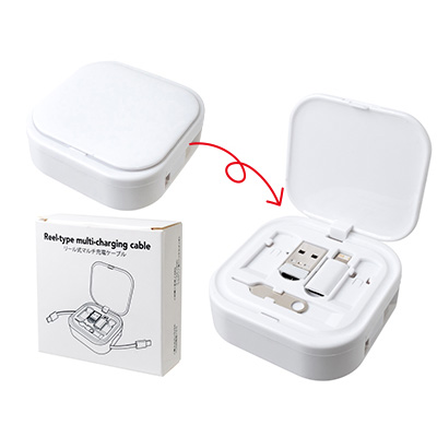 リール式マルチ充電ケーブル(1個495円)
